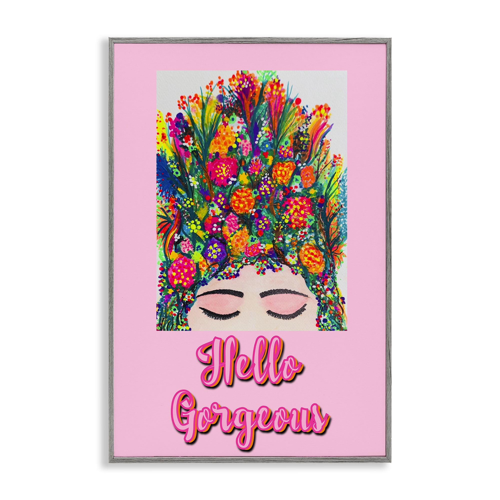Stupell Industries Hello Gorgeous Floral Woman Gray Framed Giclee Art, design by Pooja Dave