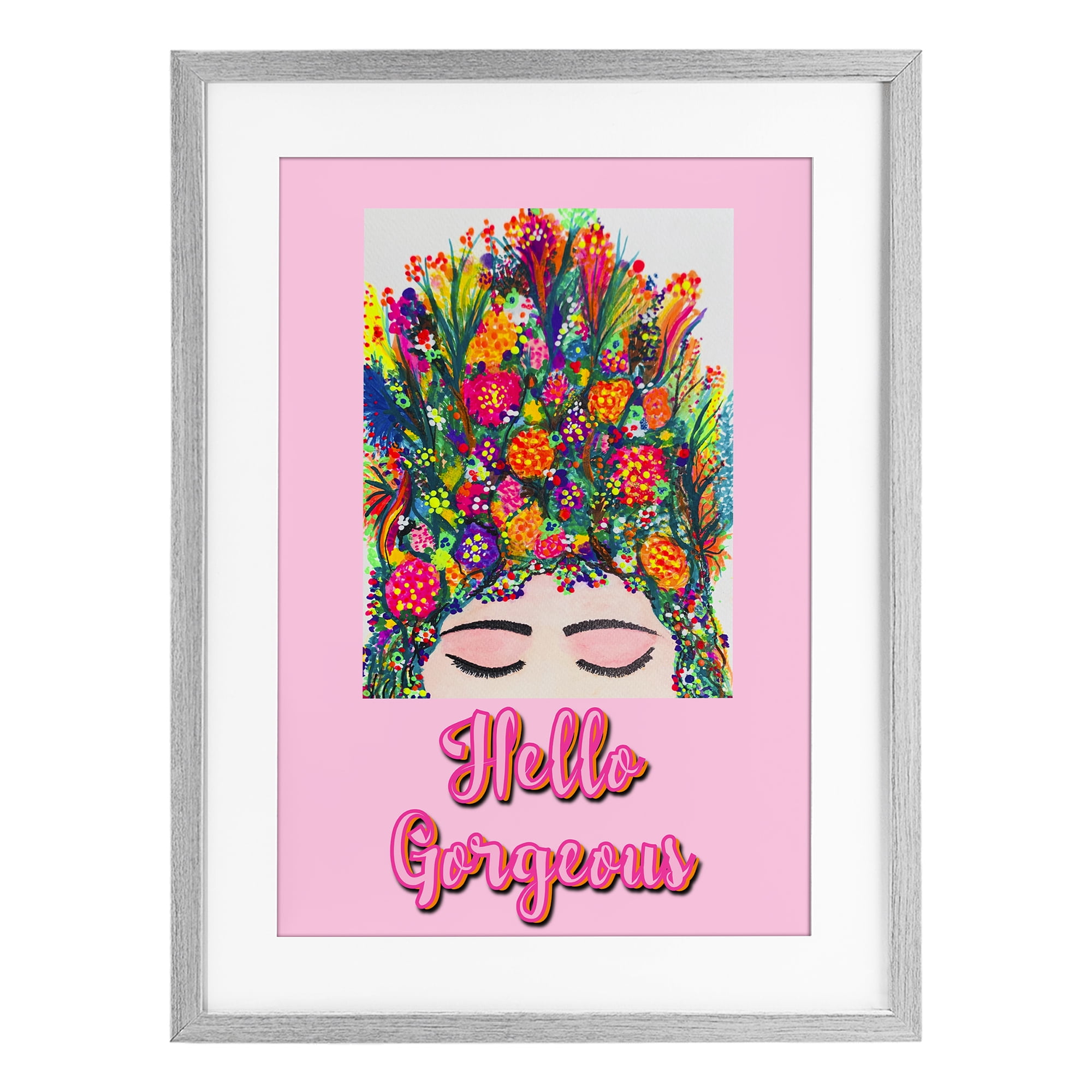 Stupell Industries Hello Gorgeous Floral Woman Gray Framed Print Under Glass, design by Pooja Dave