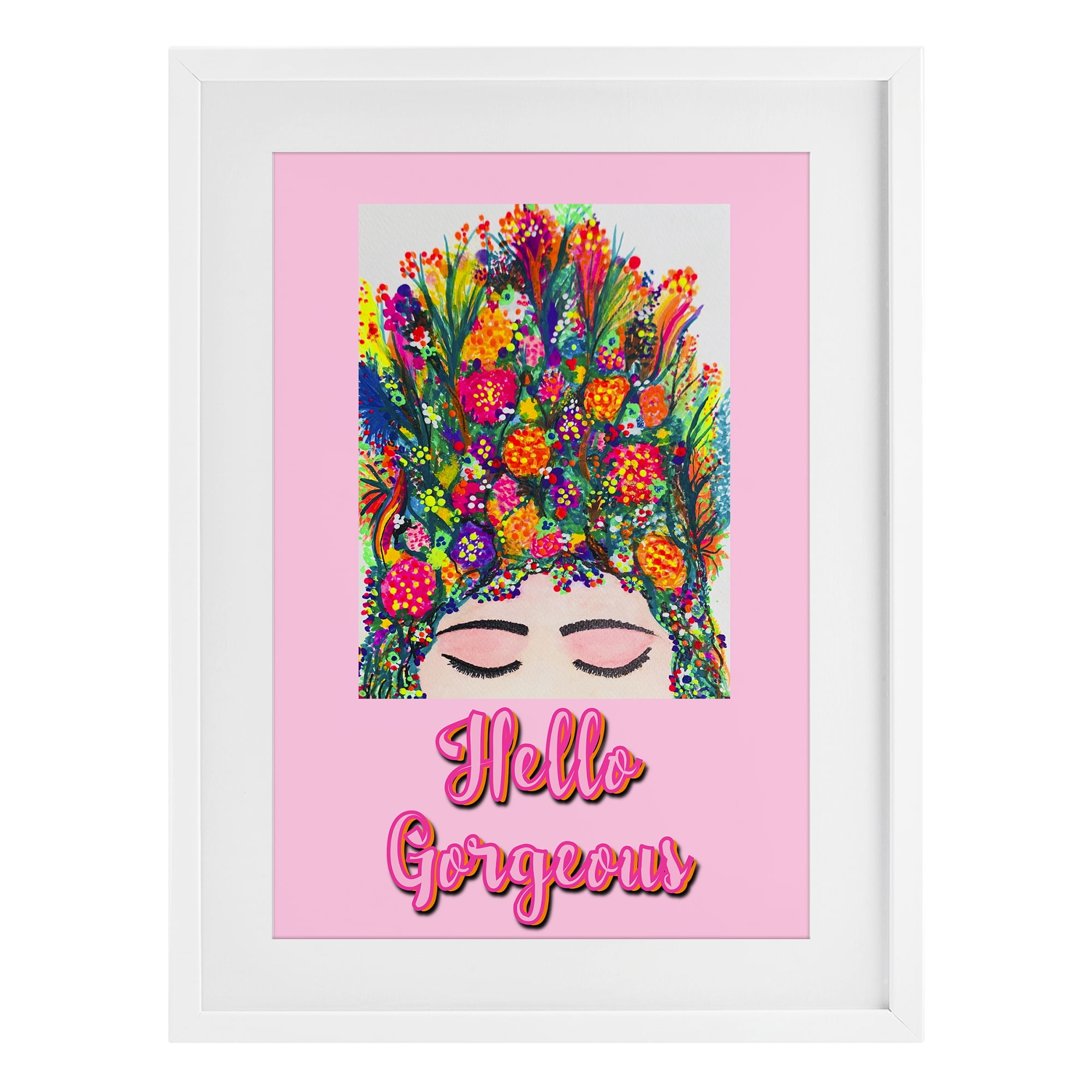 Stupell Industries Hello Gorgeous Floral Woman White Framed Print Under Glass, design by Pooja Dave