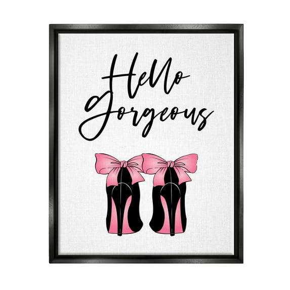 Stupell Industries Hello Gorgeous Pink Bow Heels Botanical & Floral Painting Black Floater Framed Art Print Wall Art