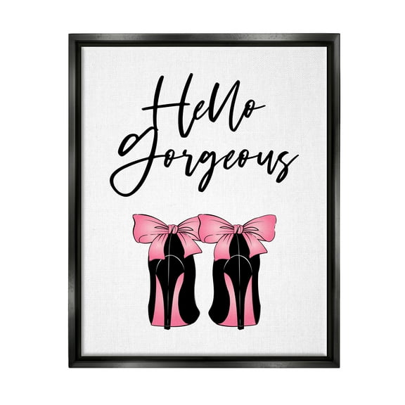 Stupell Industries Hello Gorgeous Pink Bow Heels Botanical & Floral Painting Black Floater Framed Art Print Wall Art