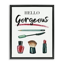 Stupell Industries Hello Gorgeous with Makeup Beauty & Fashion Painting Black Floater Framed Art Print Wall Art, 17 x 21