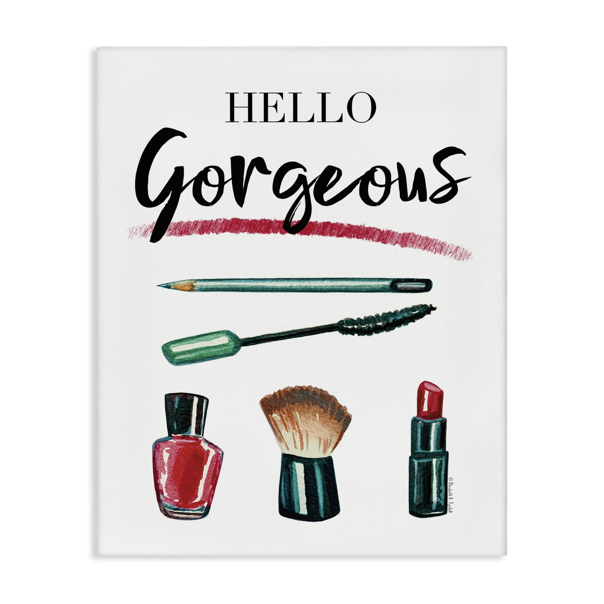 Stupell Industries Hello Gorgeous with Makeup Beauty & Fashion Painting Gallery Wrapped Canvas Art Print Wall Art, 30 x 40