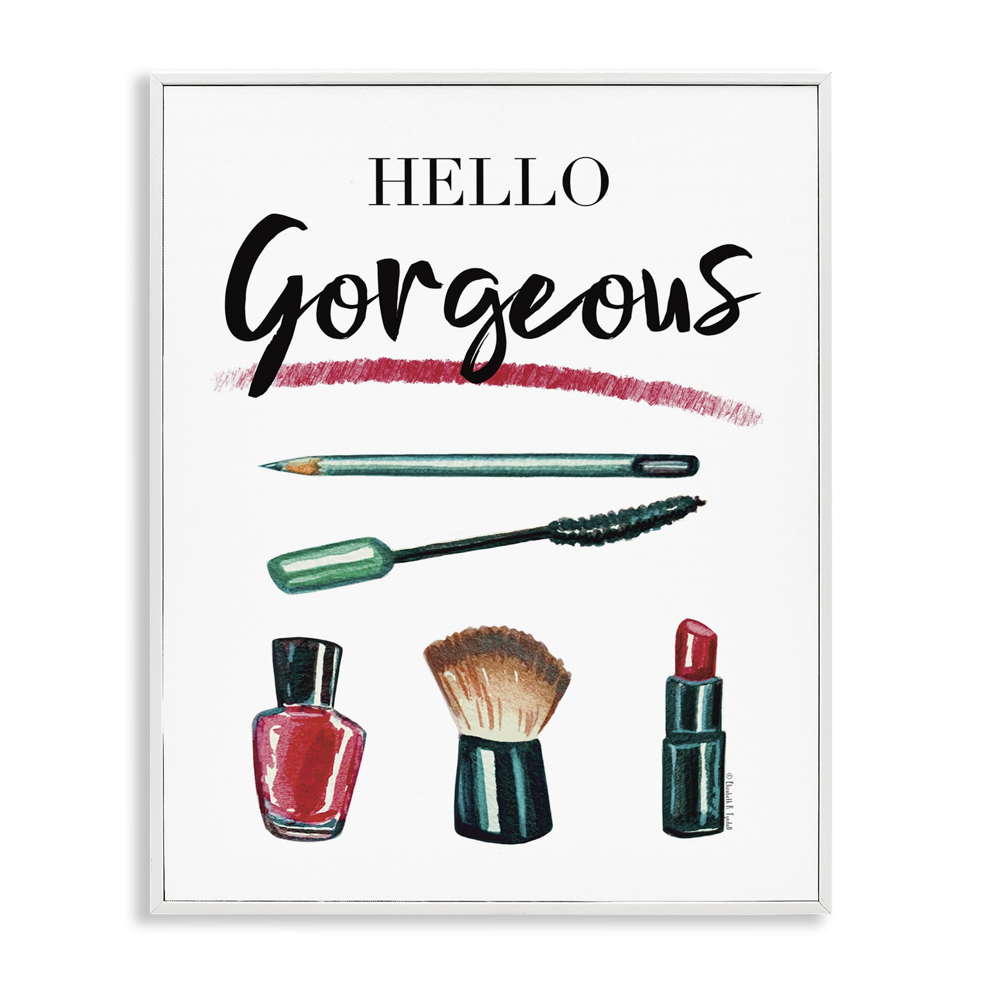 Stupell Industries Hello Gorgeous with Makeup Beauty & Fashion Painting White Framed Art Print Wall Art, 16 x 20