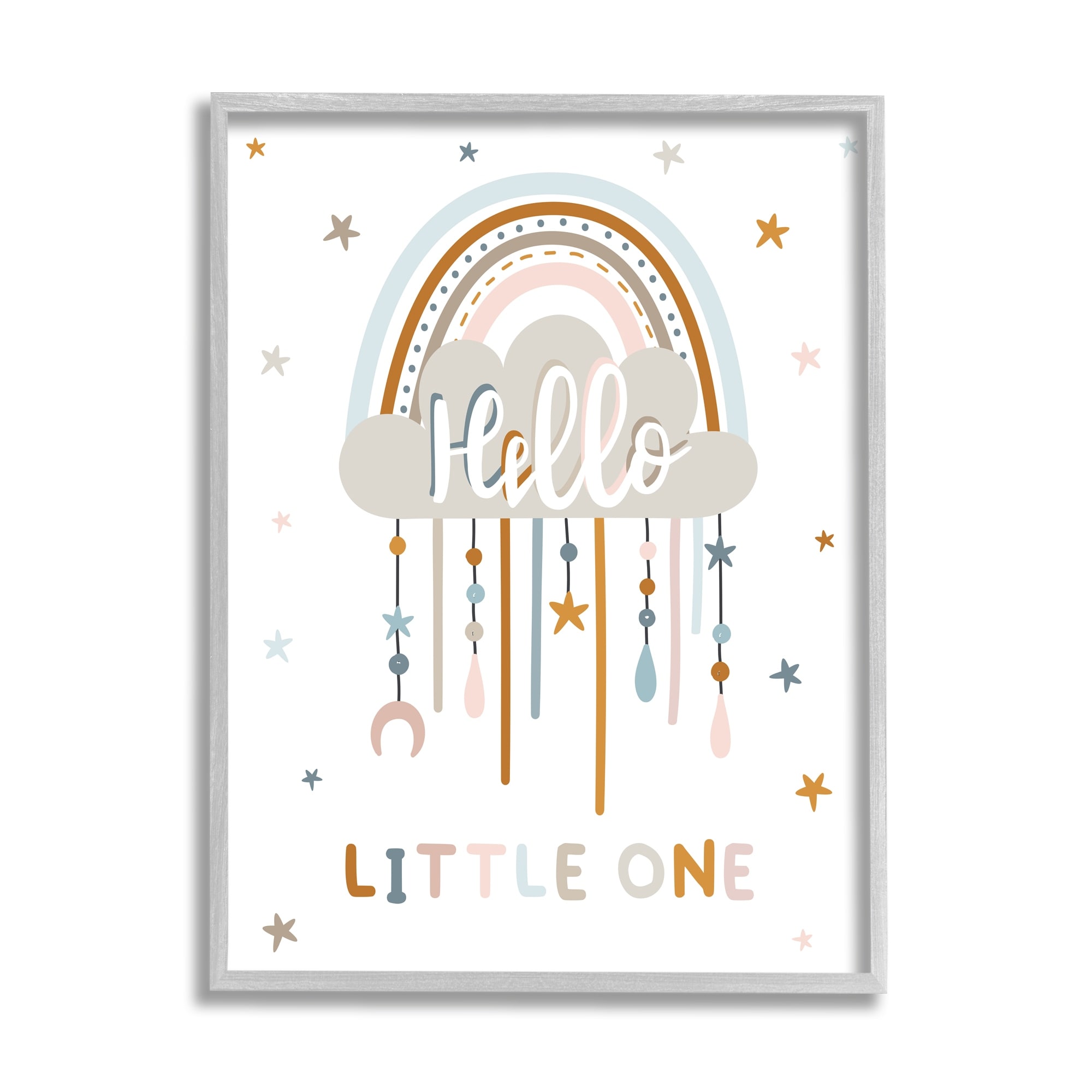 Stupell Industries Hello Little One Patterned Stars Nursery Rainbow Graphic Art Gray Framed Art Print Wall Art, Design by Angela Nickeas