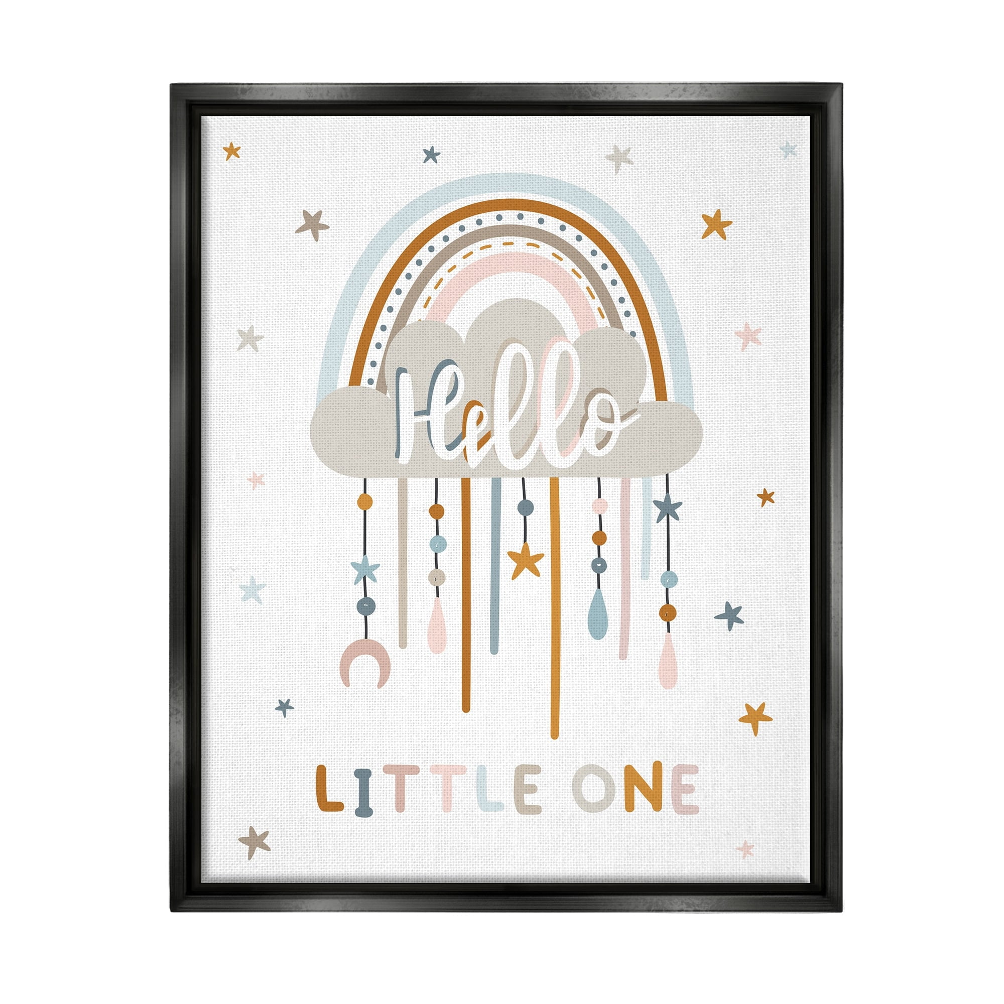 Stupell Industries Hello Little One Patterned Stars Nursery Rainbow Graphic Art Jet Black Floating Framed Canvas Print Wall Art, Design by Angela Nickeas
