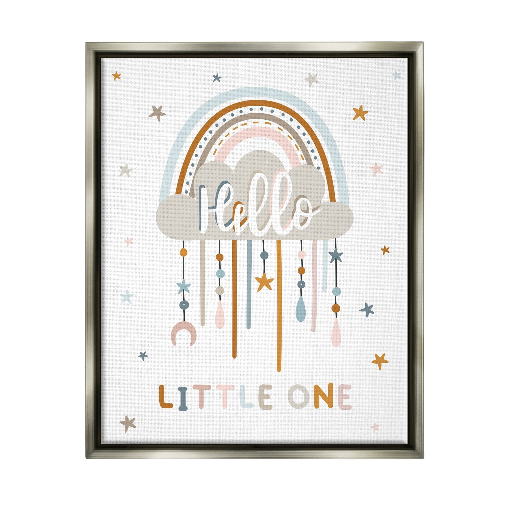 Stupell Industries Hello Little One Patterned Stars Nursery Rainbow Graphic Art Luster Gray Floating Framed Canvas Print Wall Art, Design by Angela Nickeas