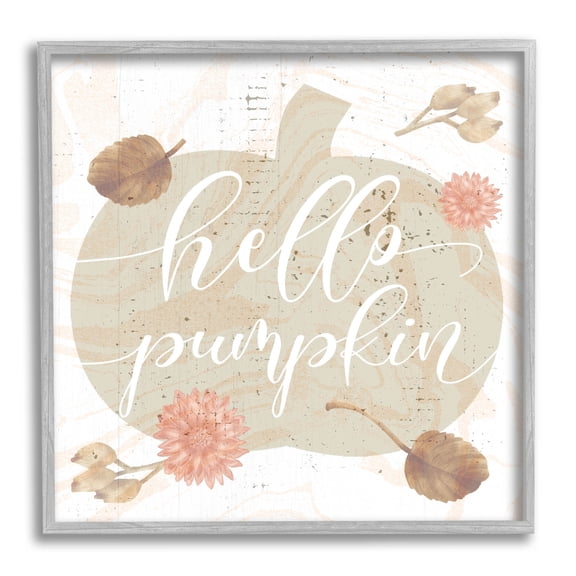 Stupell Industries Hello Pumpkin Autumn Harvest Graphic Art Gray Framed Art Print Wall Art, Design by Lil' Rue