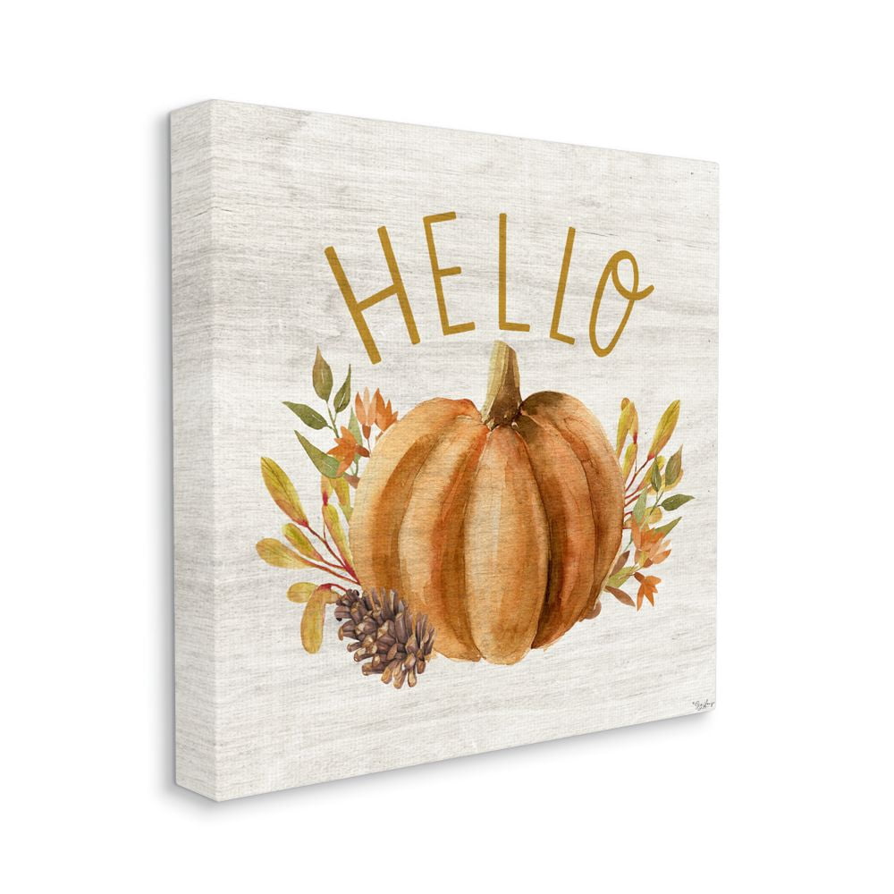 Stupell Industries Hello Pumpkin Autumn Pinecone Orange Brown Fall Seasonal Canvas Wall Art Design by Gigi Louise, 36" x 36"
