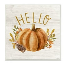 Stupell Industries Hello Pumpkin Autumn Pinecone Orange Brown Fall Seasonal Graphic Art Unframed Art Print Wall Art, 12x12, by Gigi Louise