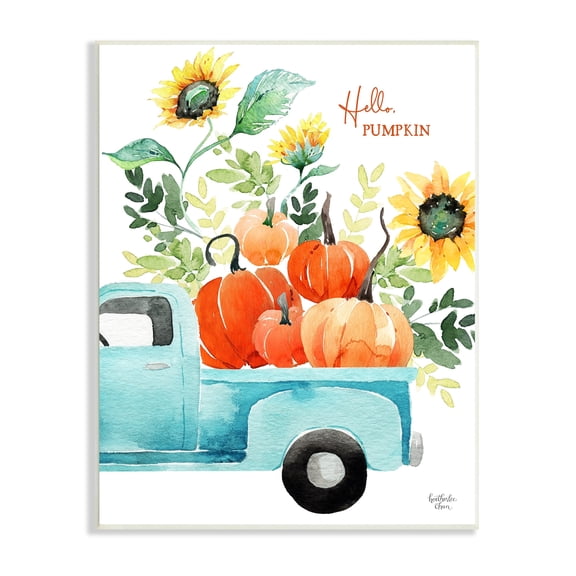 Stupell Industries Hello Pumpkin Autumn Truck Carrying Seasonal Plants Graphic Art Unframed Art Print Wall Art, Design by Heatherlee Chan