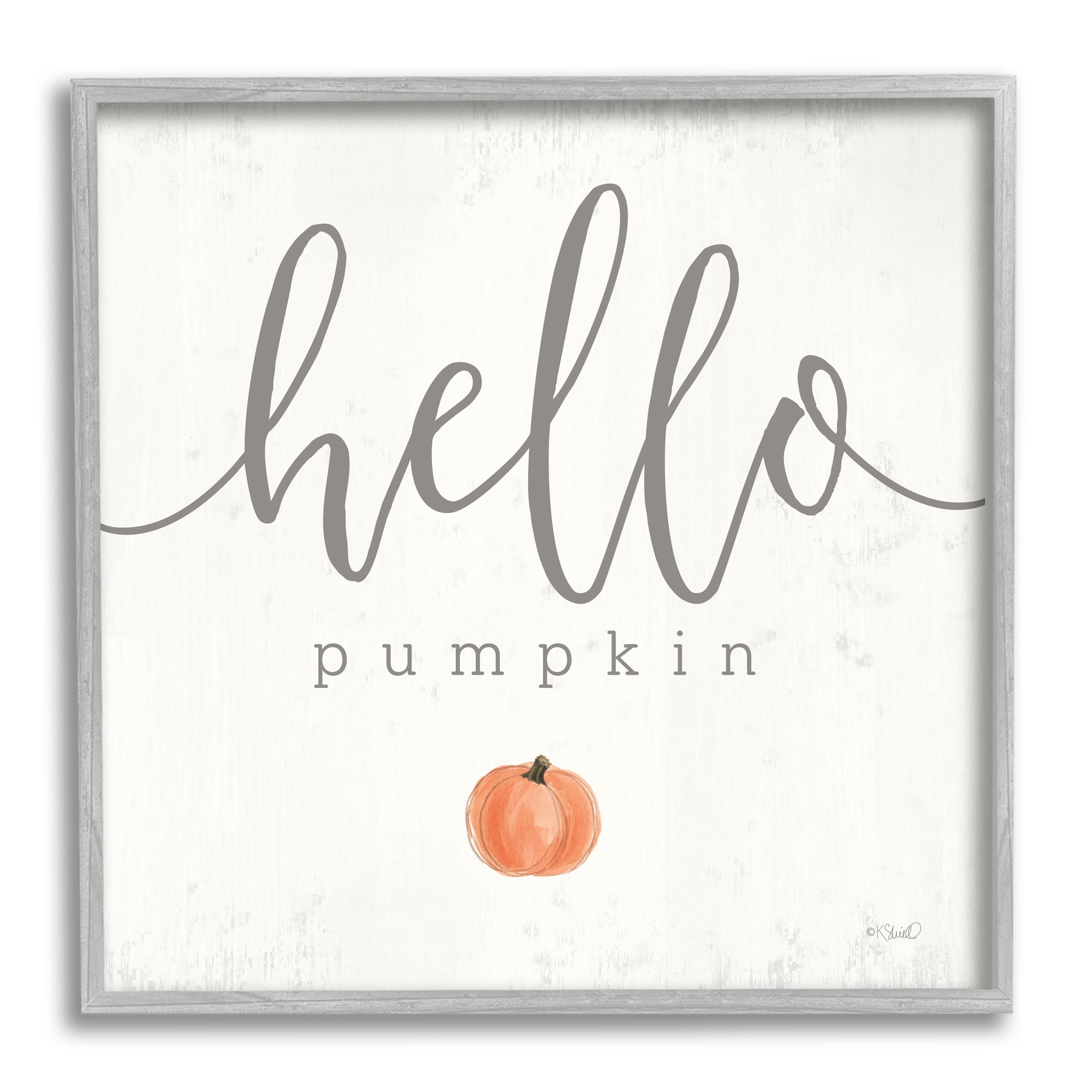 Stupell Industries Hello Pumpkin Fall Greeting Food & Beverage Painting Gray Framed Art Print Wall Art, 12 x 12