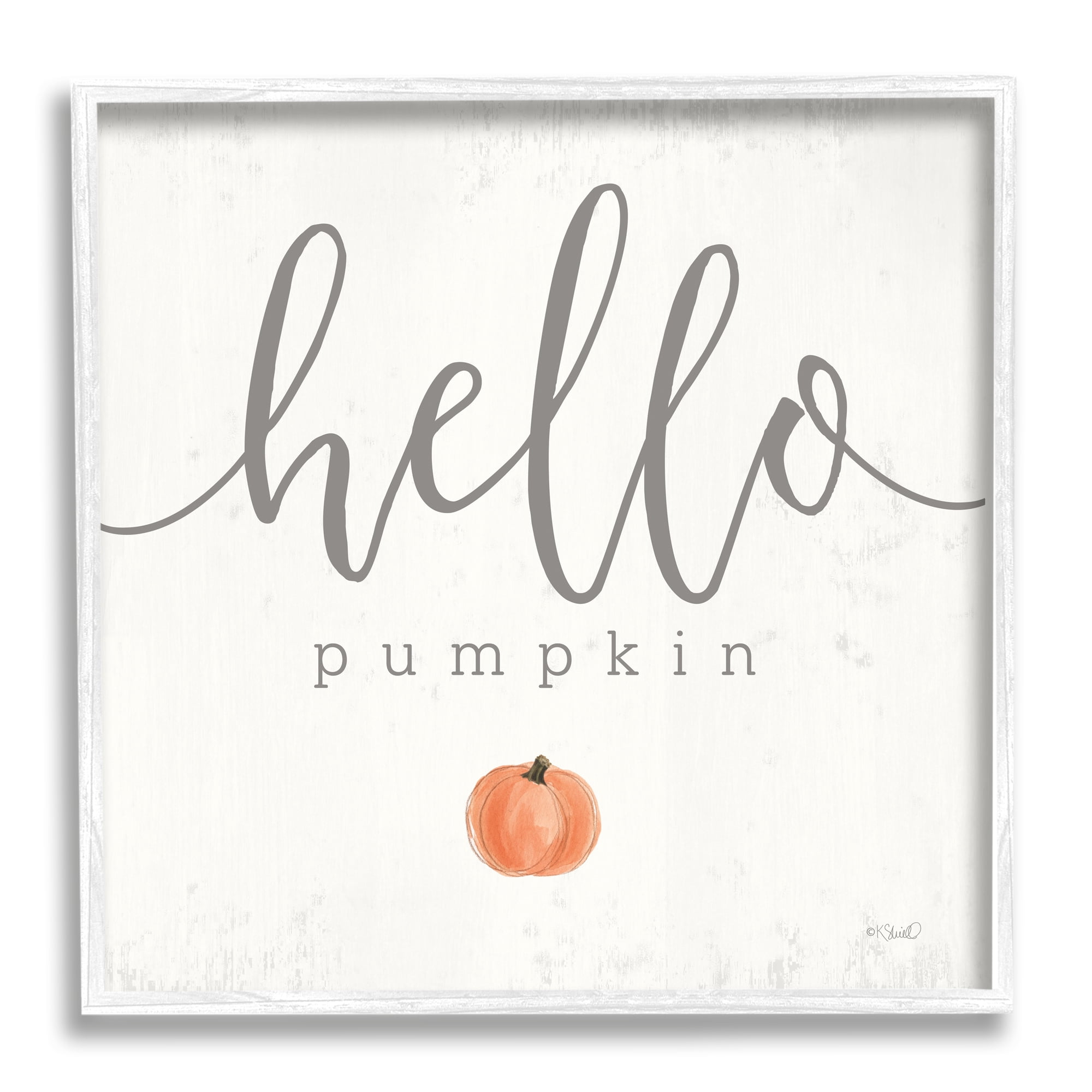 Stupell Industries Hello Pumpkin Fall Greeting Food & Beverage Painting White Framed Art Print Wall Art, 12 x 12