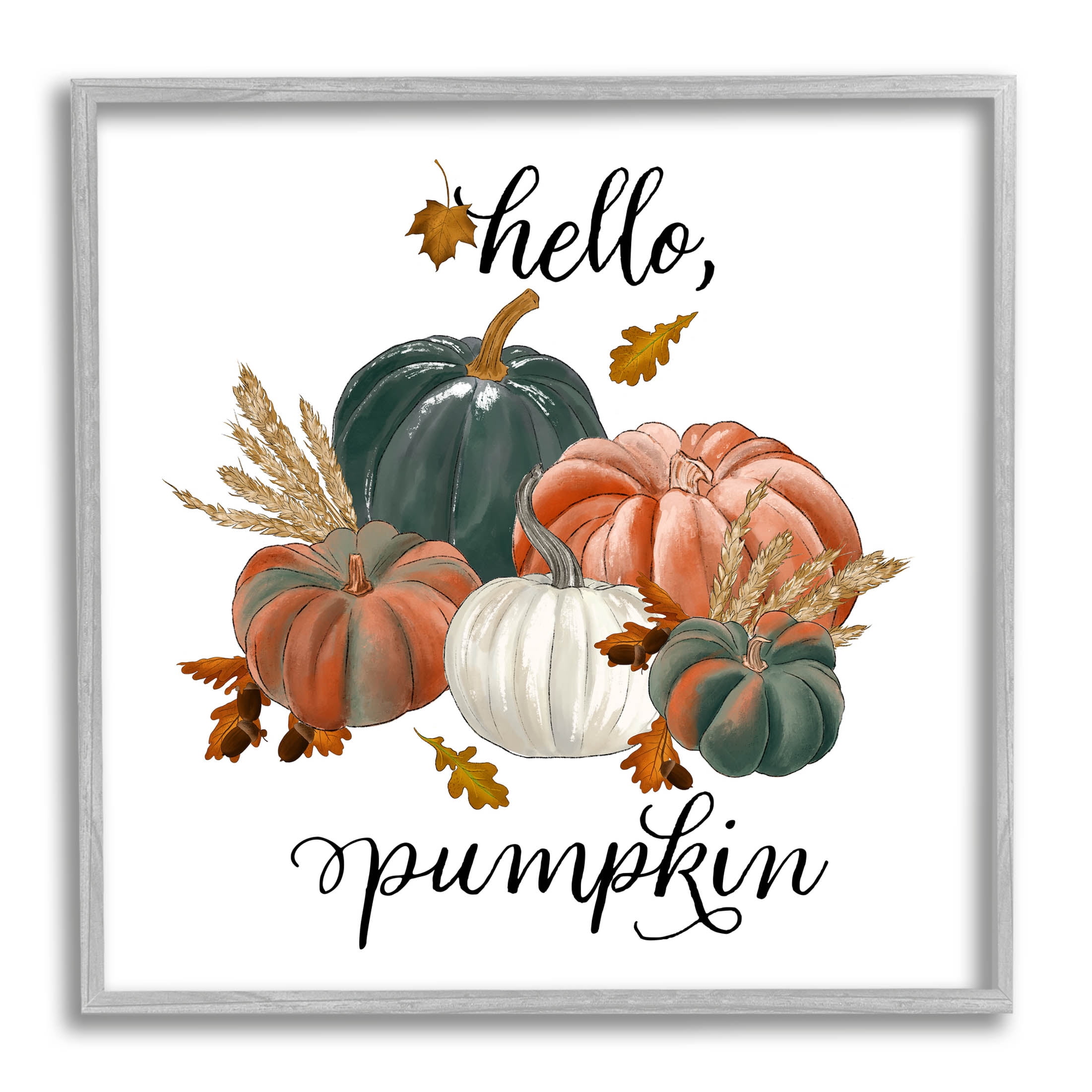 Stupell Industries Hello Pumpkin Fall Harvest Graphic Art Gray Framed Art Print Wall Art, Design by The Saturday Evening Post