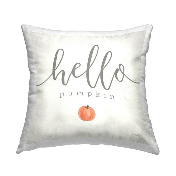 Stupell Industries Hello Pumpkin Fall Phrase Square Decorative Printed Throw Pillow, 18 x 18