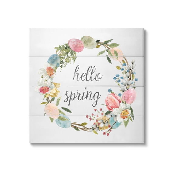 Stupell Industries Hello Spring Floral Egg Wreath Graphic Art Gallery Wrapped Canvas Print Wall Art, Design by Livi Finn