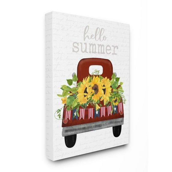 Stupell Industries Hello Summer Quote Sunflower Flower Patriotic Truck Canvas Wall Art Design by Lettered and Lined, 24" x 30"