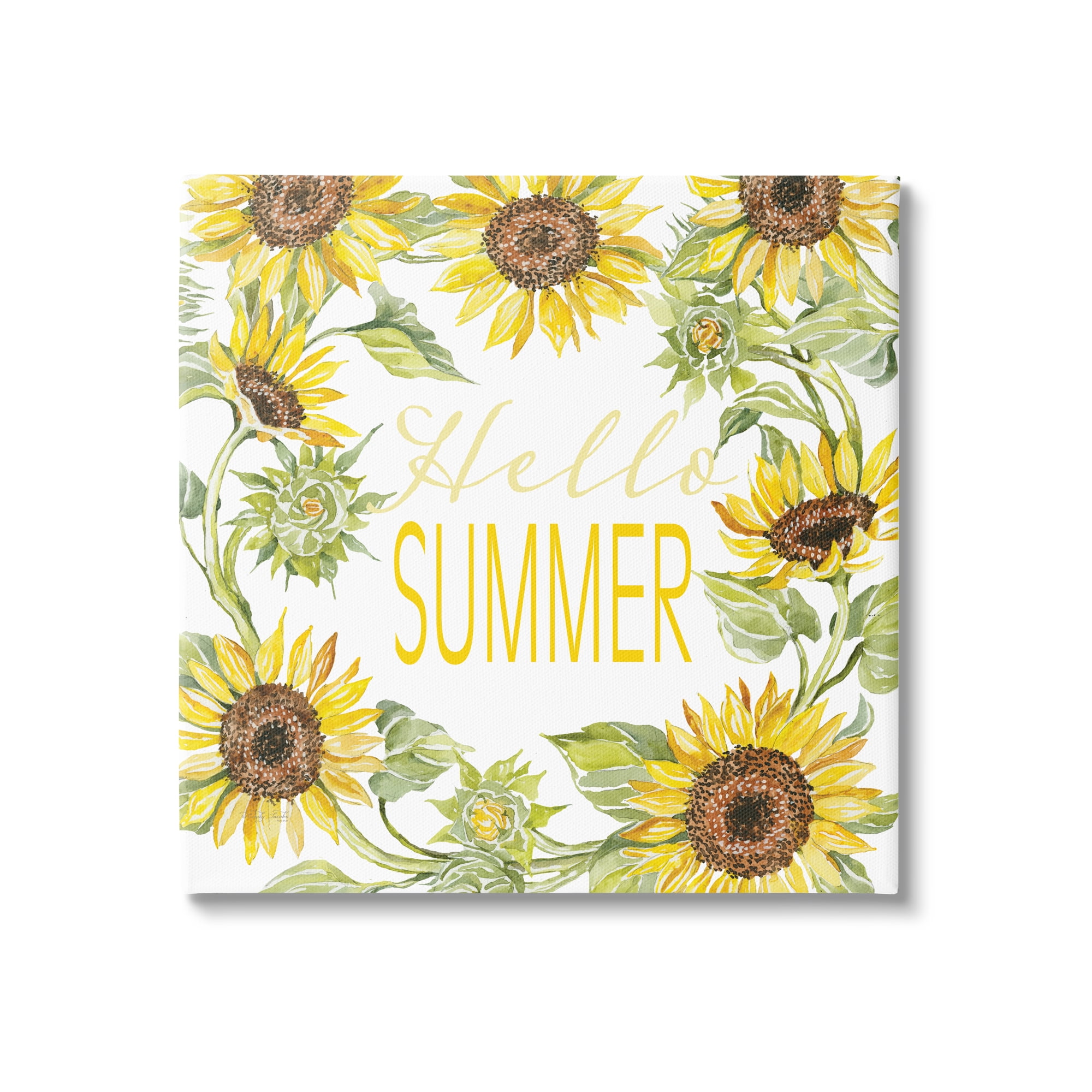 Stupell Industries Hello Summer Warm Yellow Sunflower Typography Border Graphic Art Gallery Wrapped Canvas Print Wall Art, Design by Cindy Jacobs