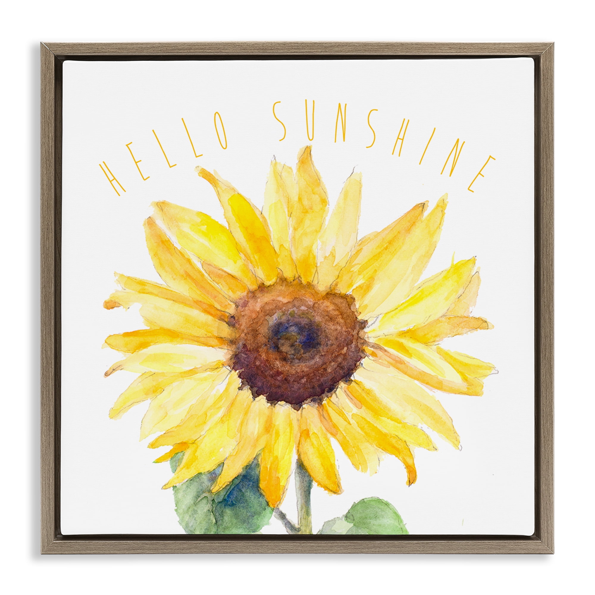 Stupell Industries Hello Sunshine Bloom Plants & Flowers Painting Brown Floater Framed Canvas Art Print Wall Art, 25 x 25