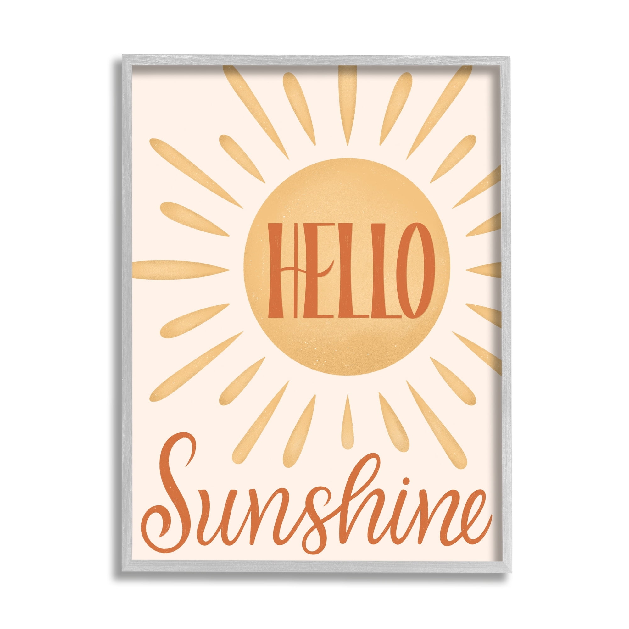 Stupell Industries Hello Sunshine Bold Calligraphy Sun Rays Shining Framed Wall Art, 11 x 14, Design by Jalynn Heerdt