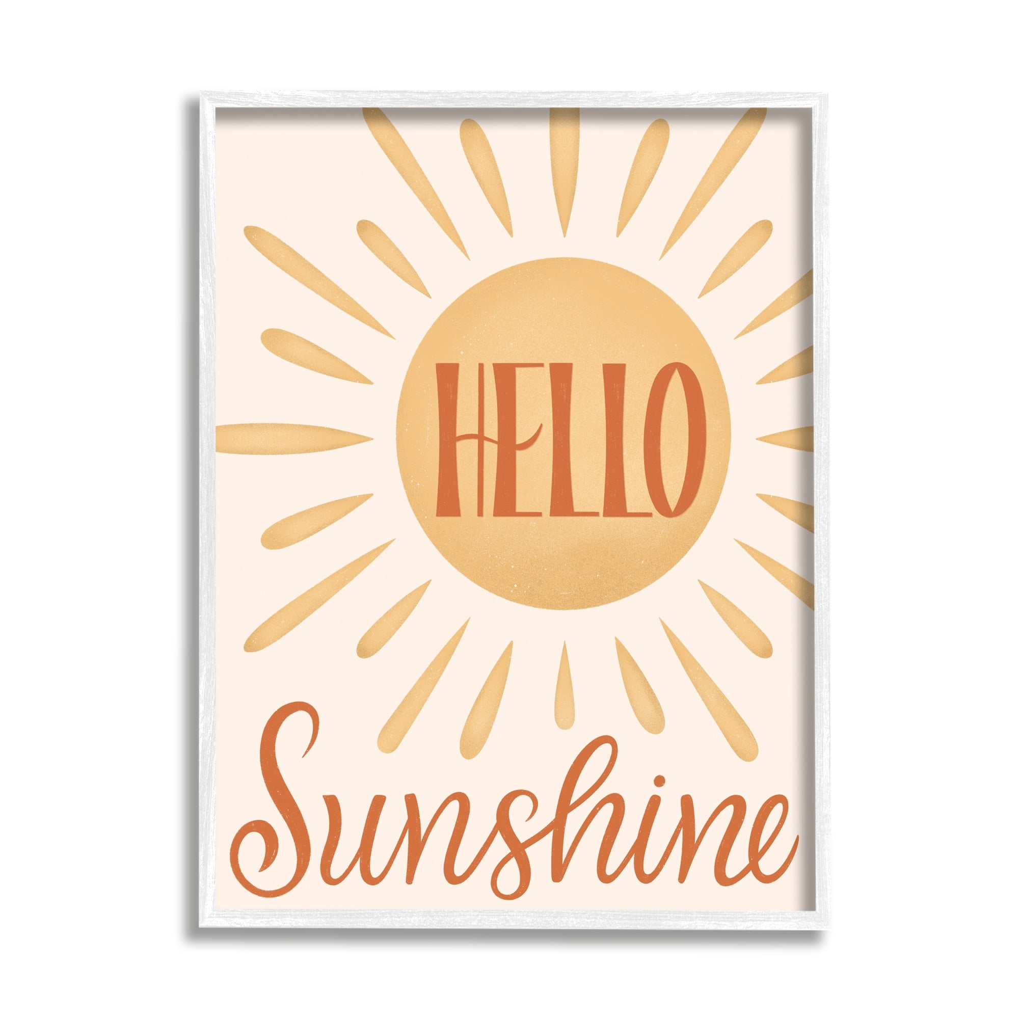Stupell Industries Hello Sunshine Bold Calligraphy Sun Rays Shining Framed Wall Art, 16 x 20, Design by Jalynn Heerdt
