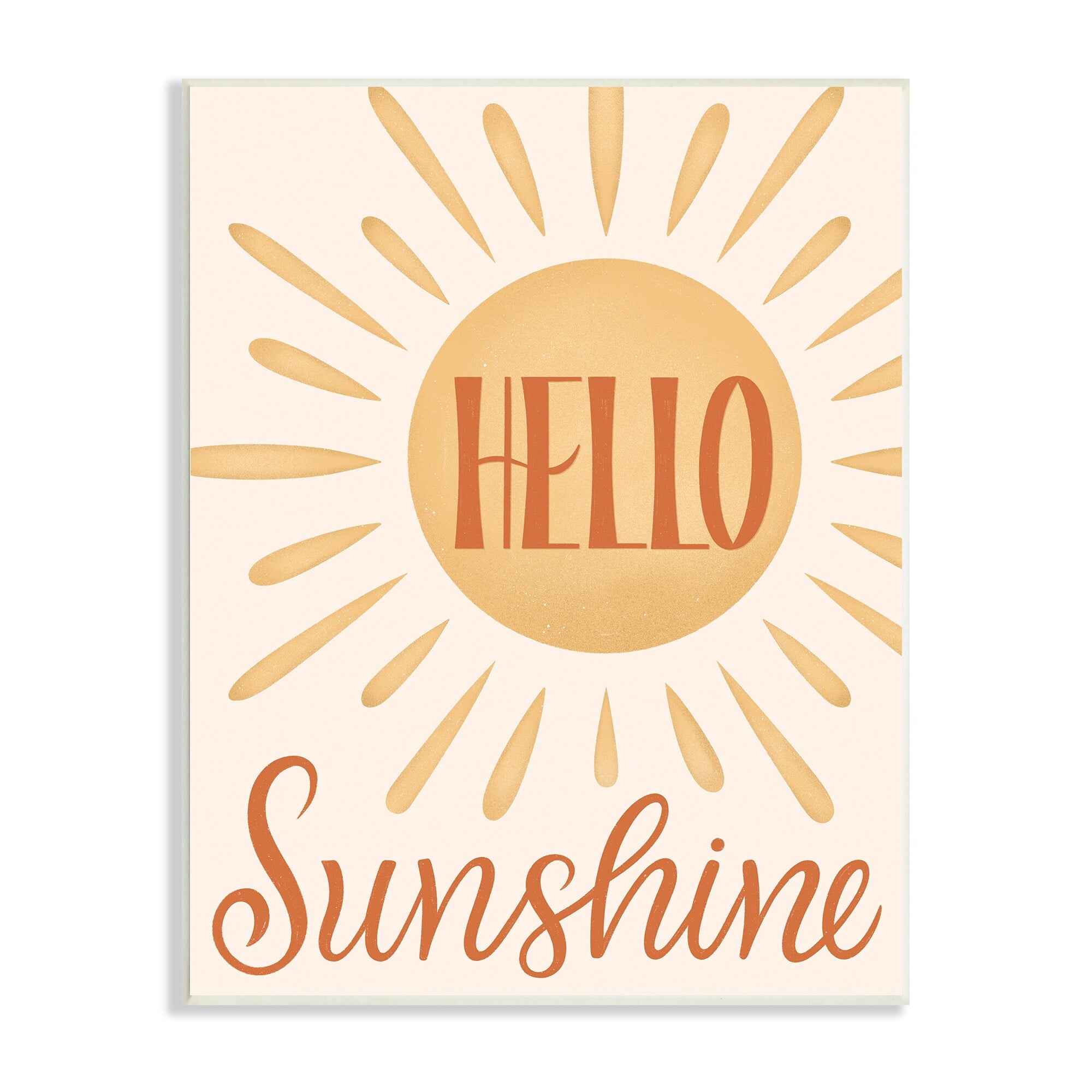 Stupell Industries Hello Sunshine Bold Calligraphy Sun Rays Shining Wood Wall Art, 13 x 19, Design by Jalynn Heerdt