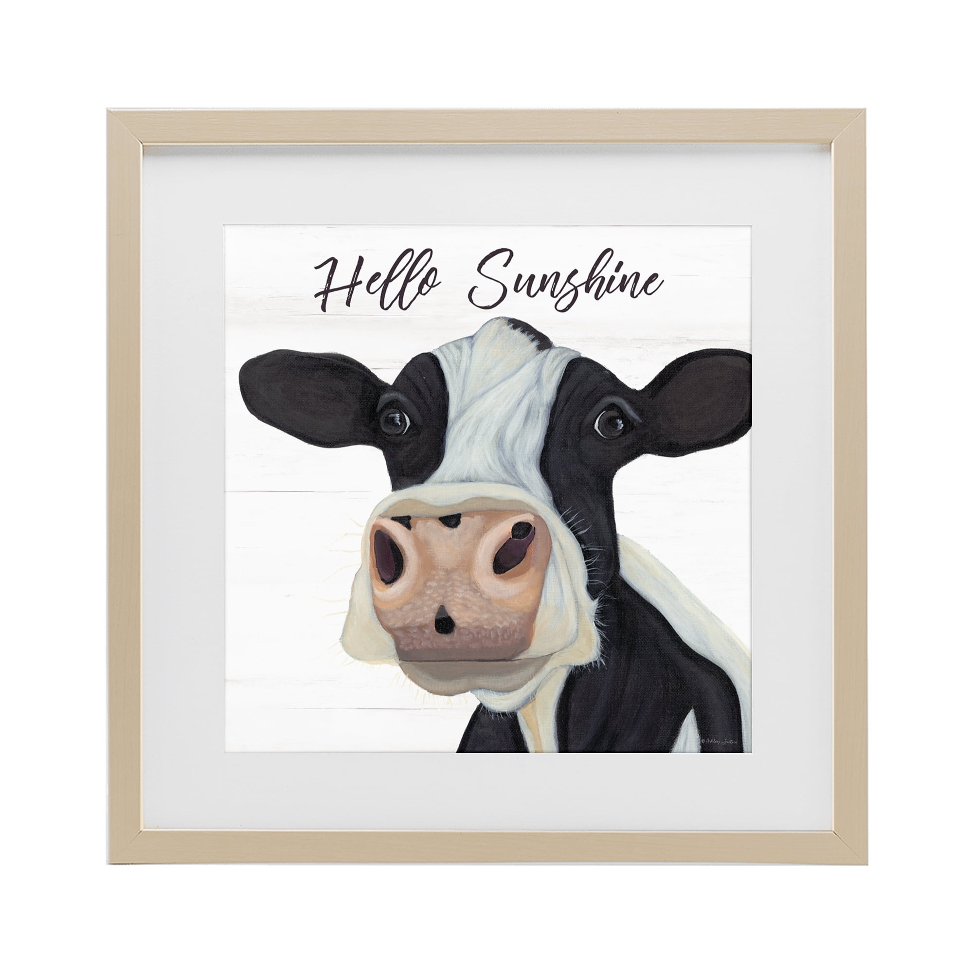 Stupell Industries Hello Sunshine Country Cow Birch Framed Print Under Glass, design by Ashley Justice