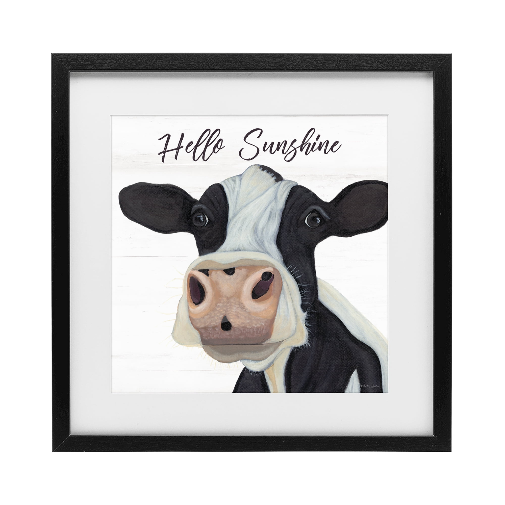 Stupell Industries Hello Sunshine Country Cow Black Framed Print Under Glass, design by Ashley Justice