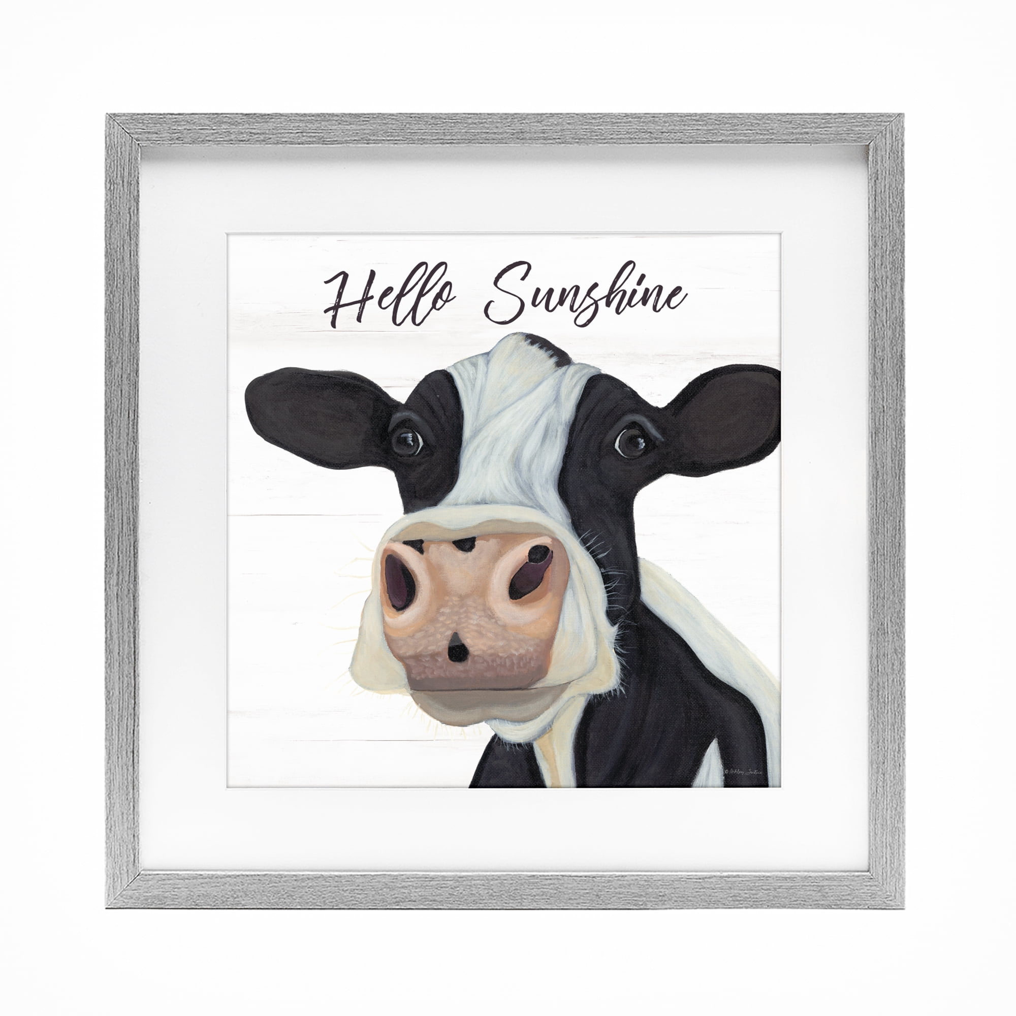 Stupell Industries Hello Sunshine Country Cow Gray Framed Print Under Glass, design by Ashley Justice