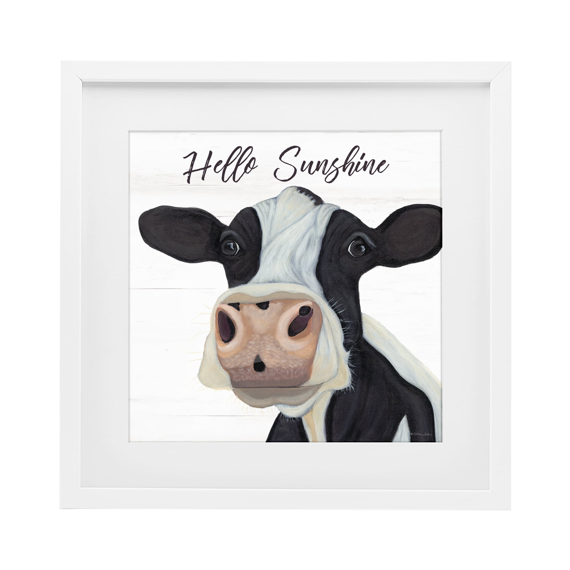 Stupell Industries Hello Sunshine Country Cow White Framed Print Under Glass, design by Ashley Justice