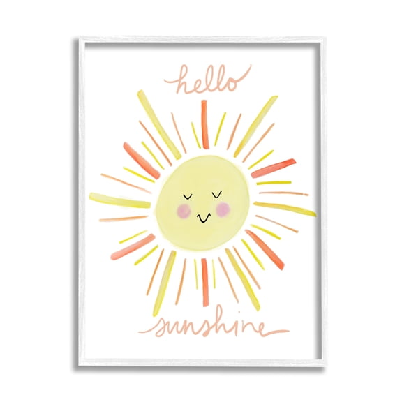 Stupell Industries Hello Sunshine Endearing Smiling Sun Rays Cursive Framed Wall Art, 11 x 14, Design by Anna Whitham