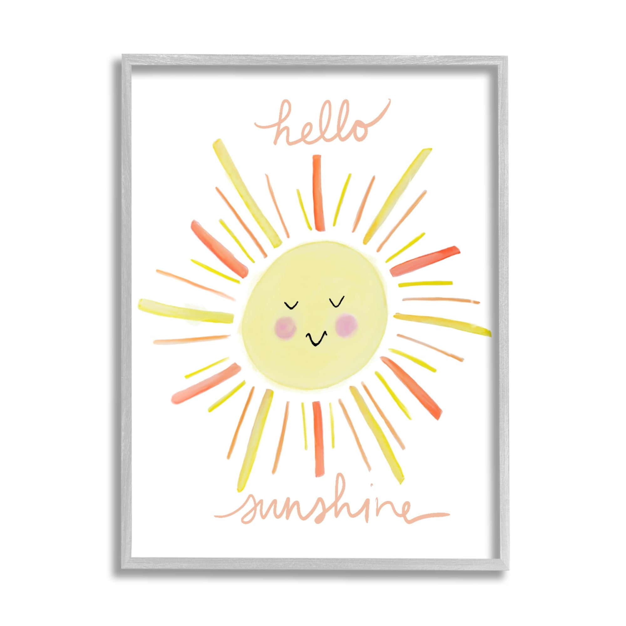 Stupell Industries Hello Sunshine Endearing Smiling Sun Rays Cursive Framed Wall Art, 24 x 30, Design by Anna Whitham