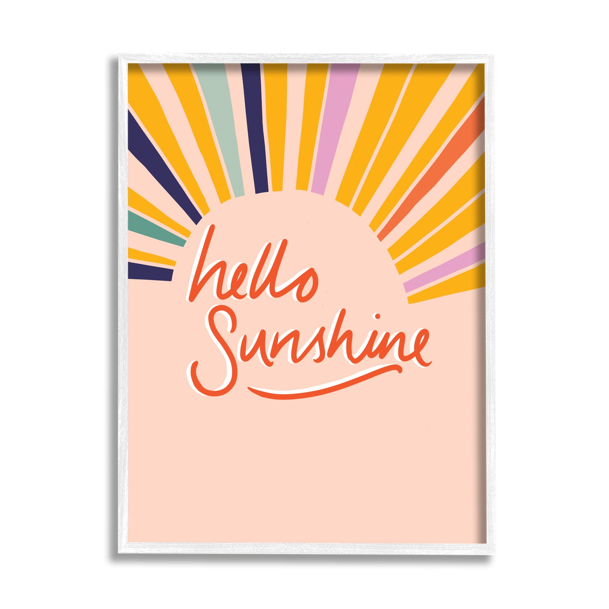Stupell Industries Hello Sunshine Exclamation Sunrise Rainbow Rays Graphic Art White Framed Art Print Wall Art, 24x30, by Heather McLaughlin