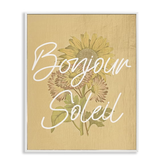 Stupell Industries Hello Sunshine French Phrase Quotes and Sayings Painting White Framed Art Print Wall Art, 24 x 30