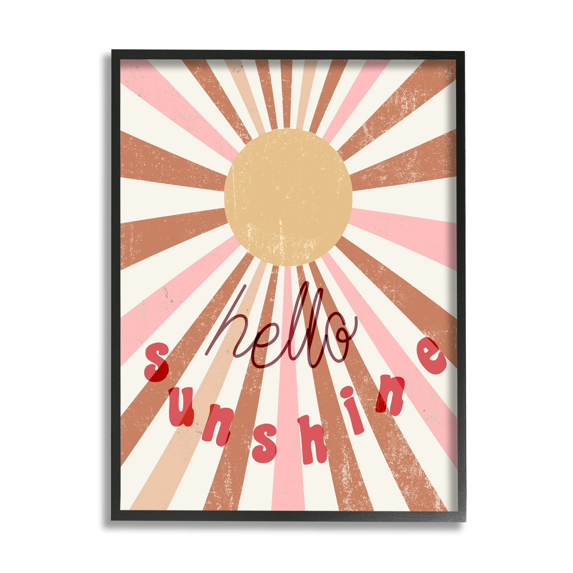 Stupell Industries Hello Sunshine Phrase Light Bursts Pink Red Black Framed by Daphne Polselli