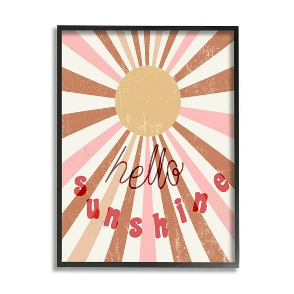Stupell Industries Hello Sunshine Phrase Light Bursts Pink Red Black Framed by Daphne Polselli