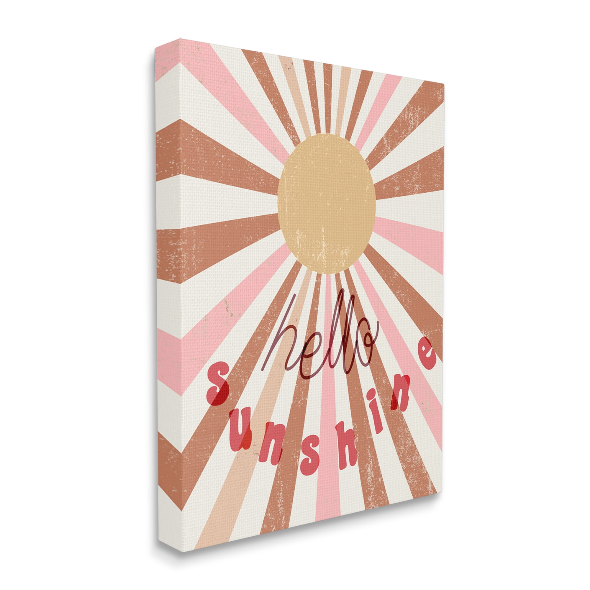 Stupell Industries Hello Sunshine Phrase Light Bursts Pink Red Canvas Wall Art by Daphne Polselli
