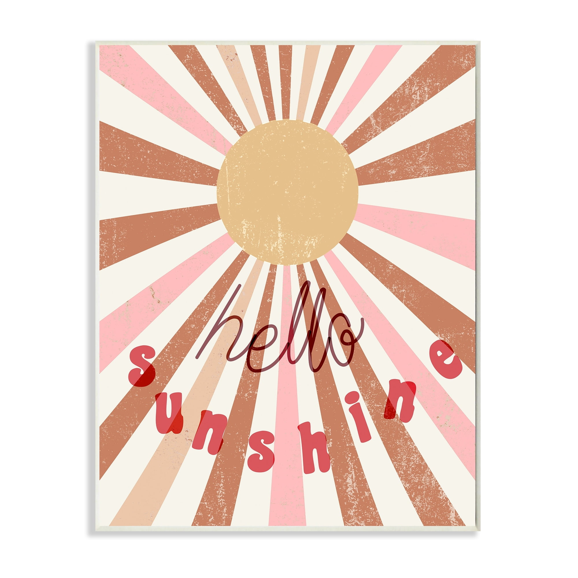 Stupell Industries Hello Sunshine Phrase Light Bursts Pink Red Wall Plaque by Daphne Polselli
