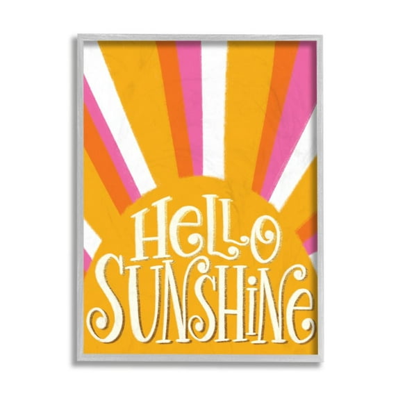 Stupell Industries Hello Sunshine Phrase Yellow Pop Art Stripes Design by Taylor Shannon, 16" x 20", Gray Framed