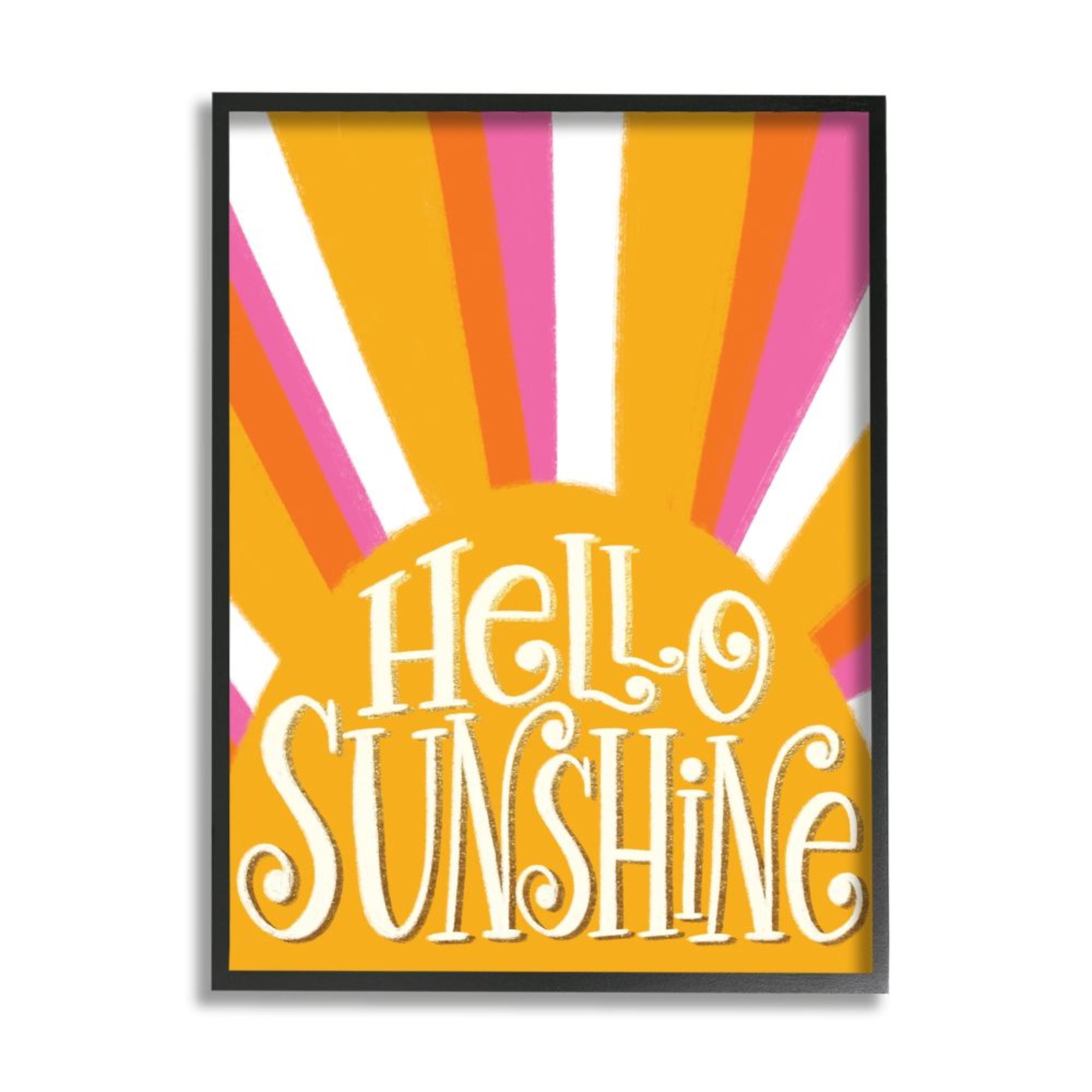 Stupell Industries Hello Sunshine Phrase Yellow Pop Art Stripes Design by Taylor Shannon, 24" x 30", Black Framed