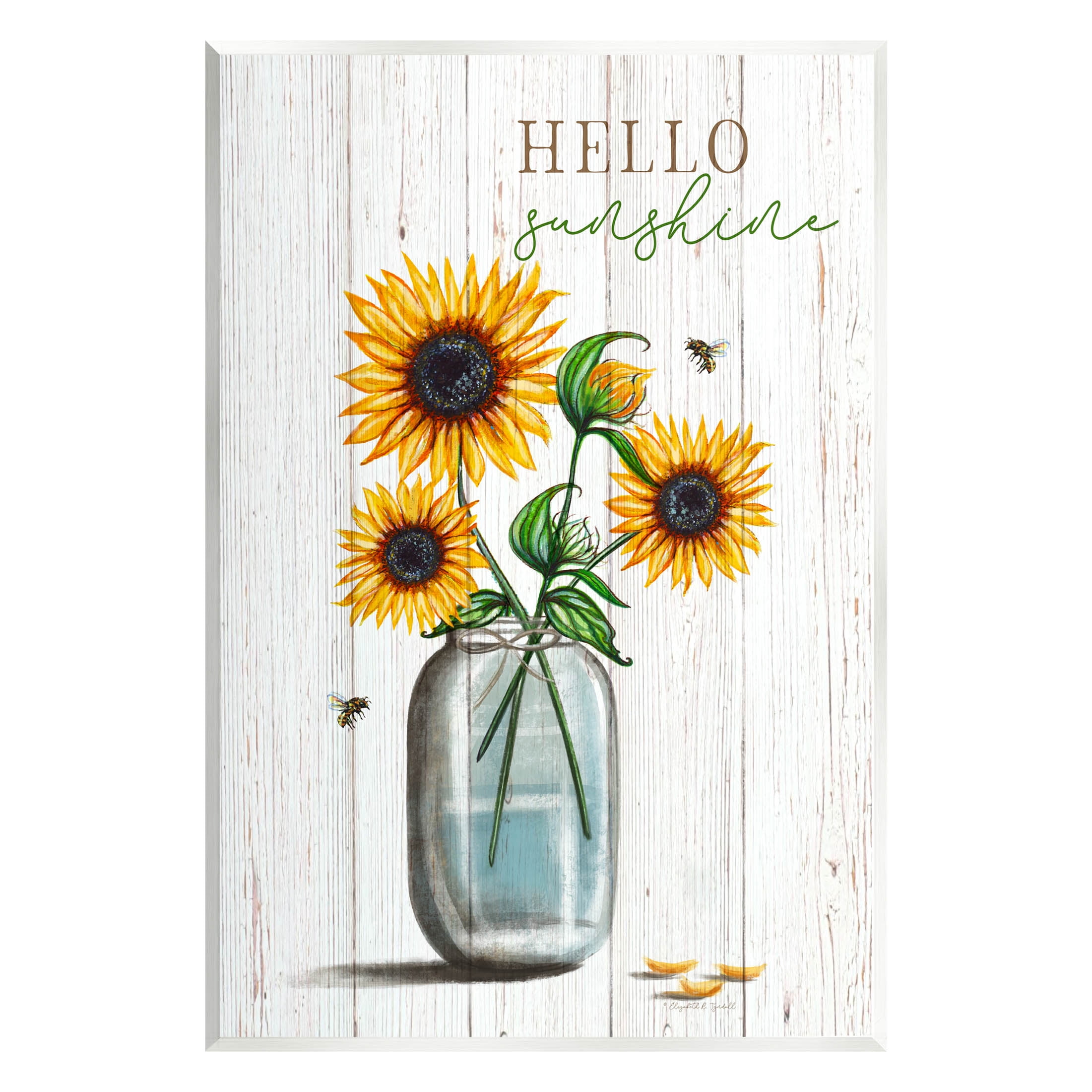 Stupell Industries Hello Sunshine Rustic Sunflower Jar Graphic Art Unframed Art Print Wall Art, Design by Elizabeth Tyndall