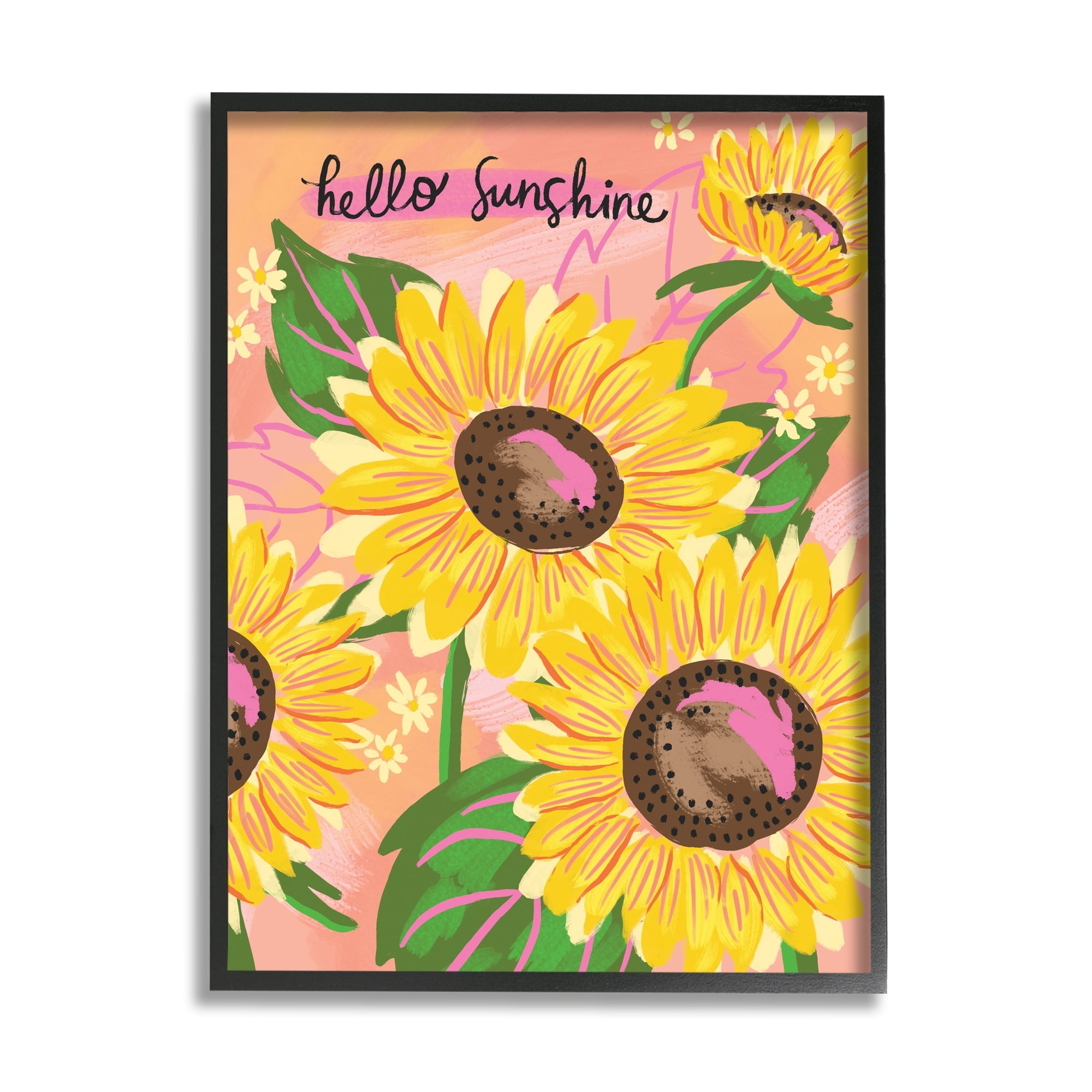Stupell Industries Hello Sunshine Sentiment Blushing Yellow Sunflowers Small Daisies, 11 x 14, Design by Deborah Curiel