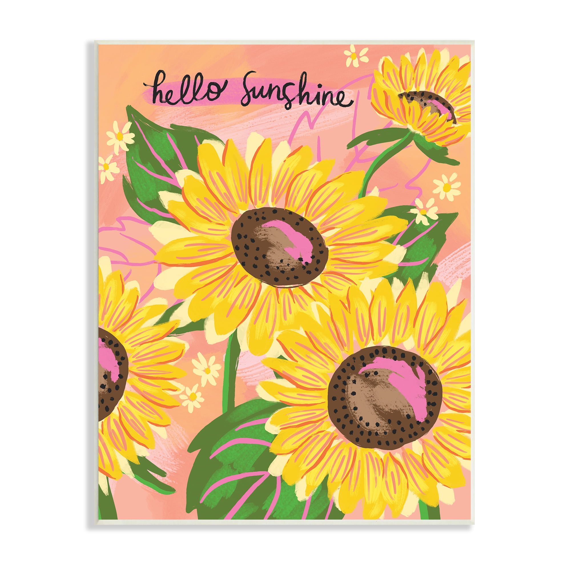Stupell Industries Hello Sunshine Sentiment Blushing Yellow Sunflowers Small Daisies, 13 x 19, Design by Deborah Curiel
