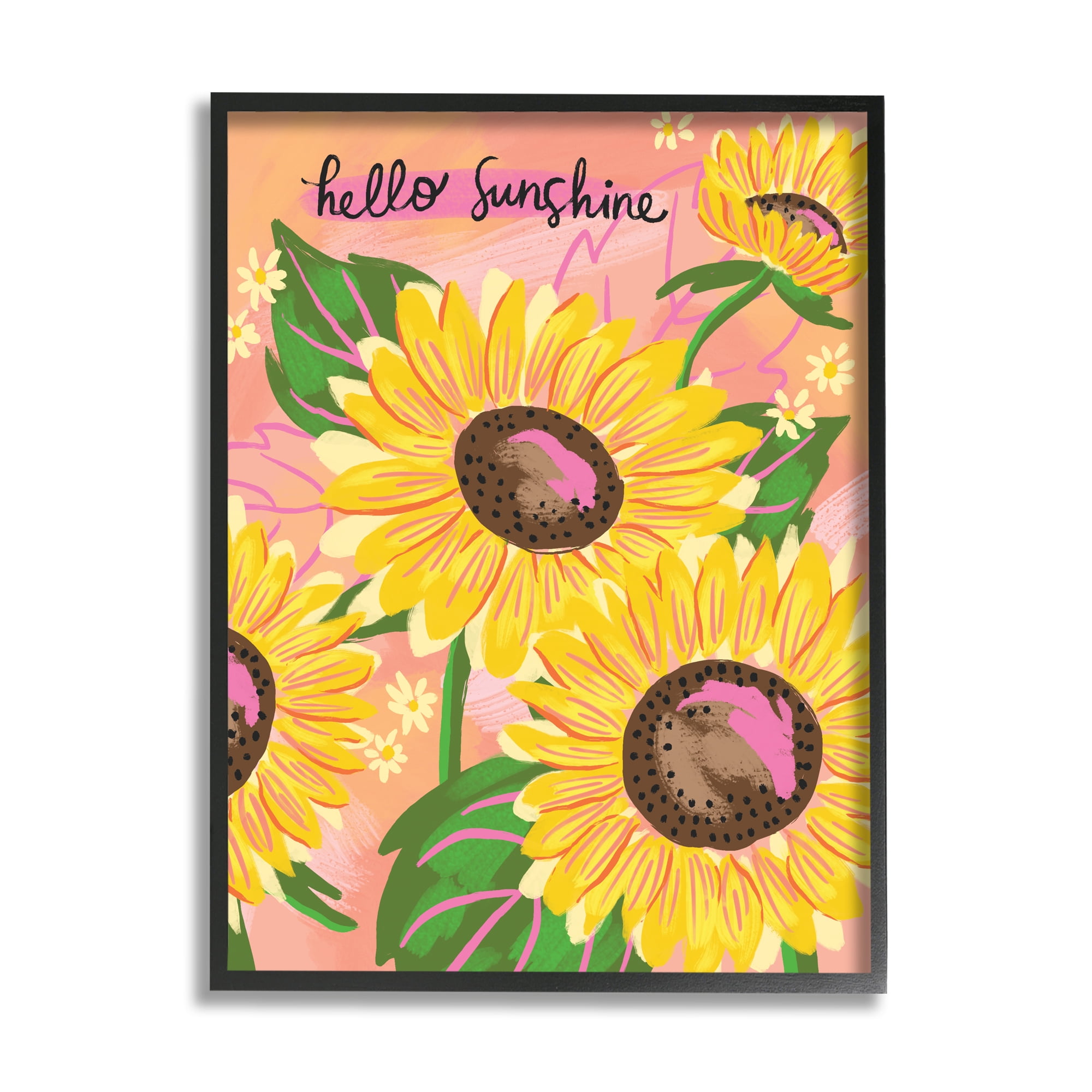 Stupell Industries Hello Sunshine Sentiment Blushing Yellow Sunflowers Small Daisies, 16 x 20, Design by Deborah Curiel