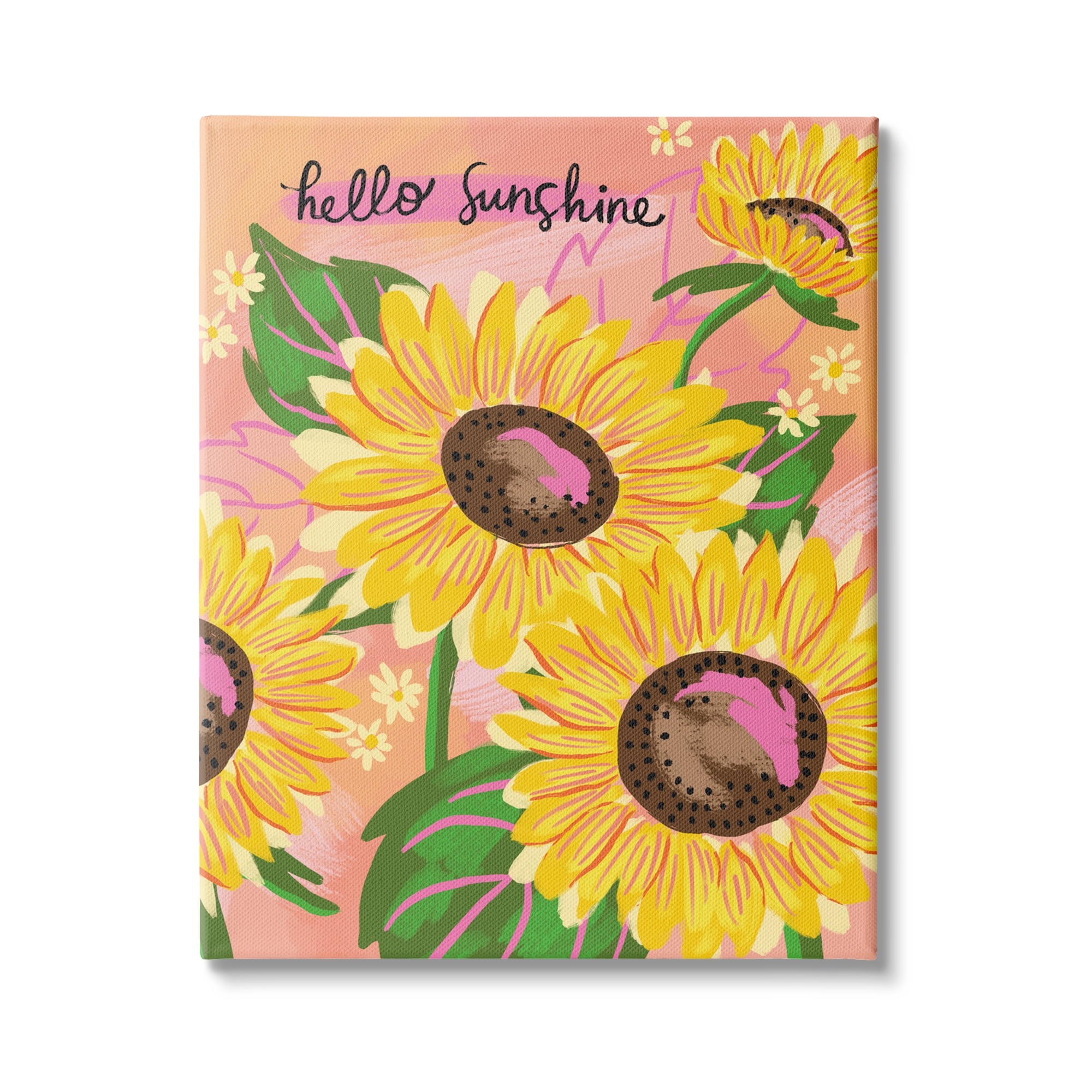 Stupell Industries Hello Sunshine Sentiment Blushing Yellow Sunflowers Small Daisies, 30 x 40, Design by Deborah Curiel