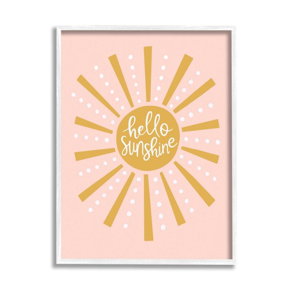 Stupell Industries Hello Sunshine Sun Rays Graphic Art White Framed Art Print Wall Art, Design by Nina Seven
