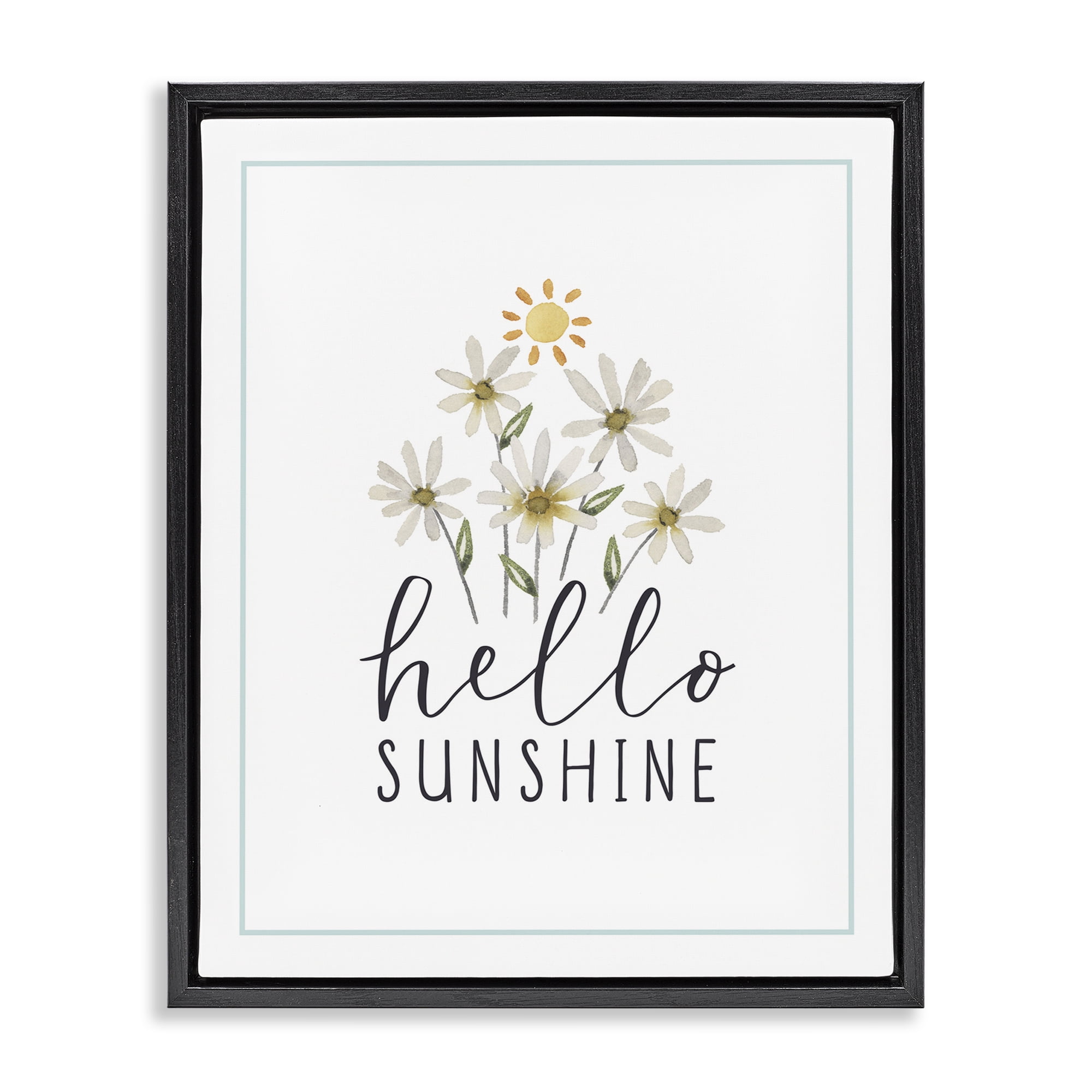Stupell Industries Hello Sunshine with Daisies Botanical & Floral Painting Black Floater Framed Art Print Wall Art, 25 x 31