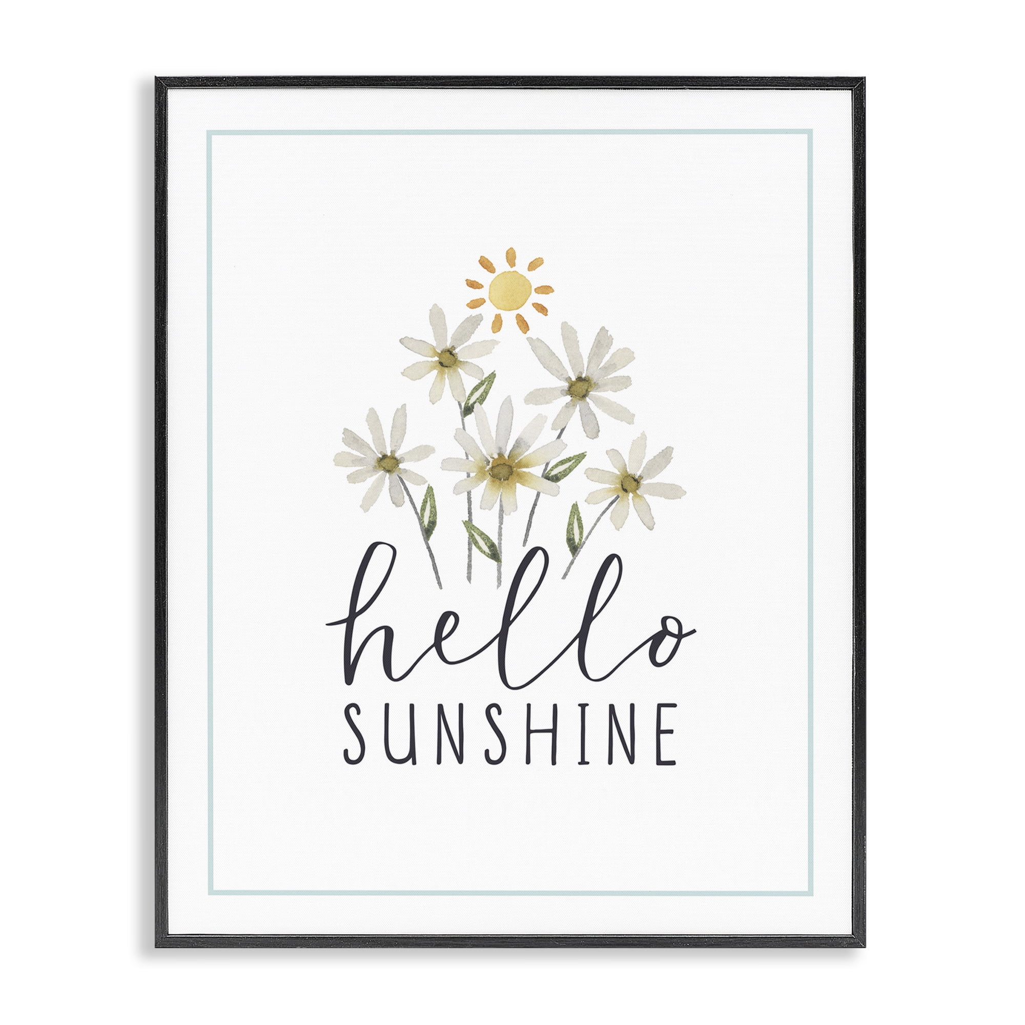 Stupell Industries Hello Sunshine with Daisies Botanical & Floral Painting Black Framed Art Print Wall Art, 24 x 30