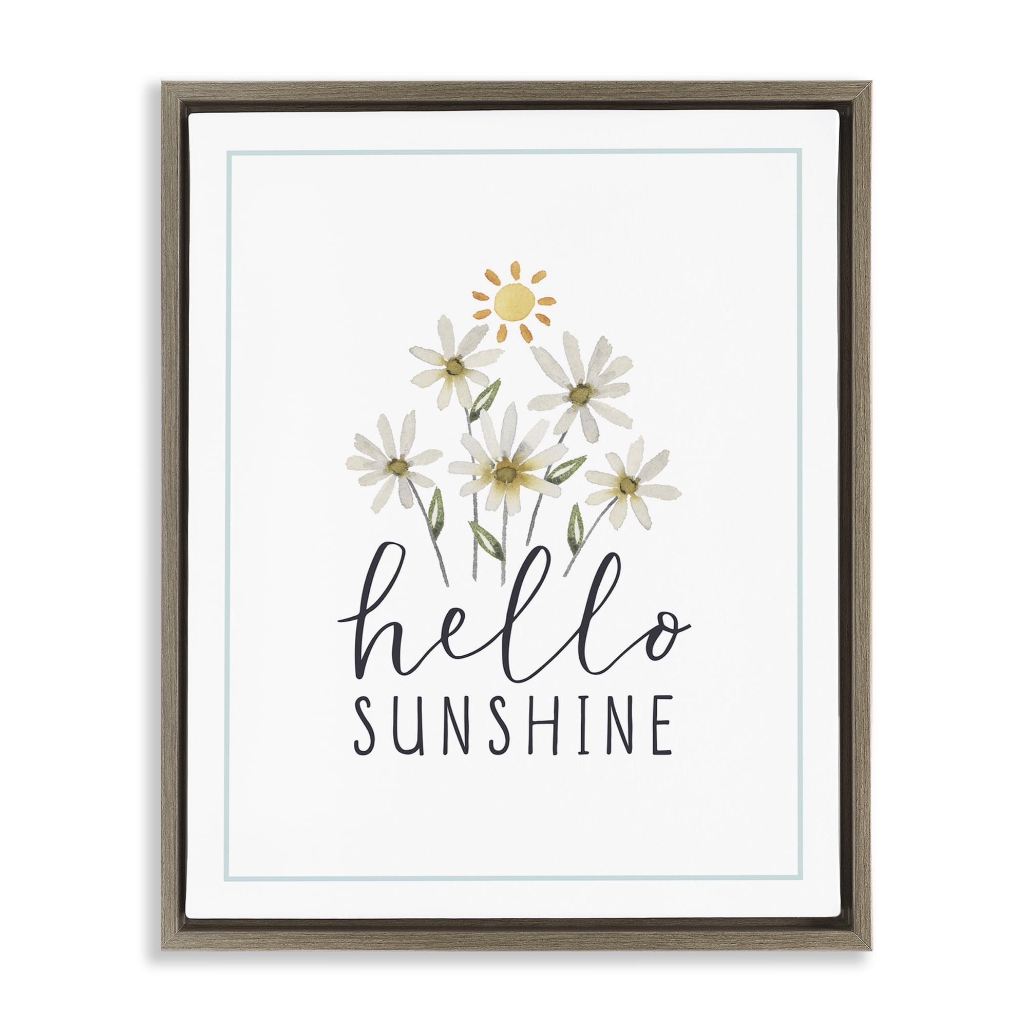 Stupell Industries Hello Sunshine with Daisies Botanical & Floral Painting Brown Floater Framed Art Print Wall Art, 17 x 21