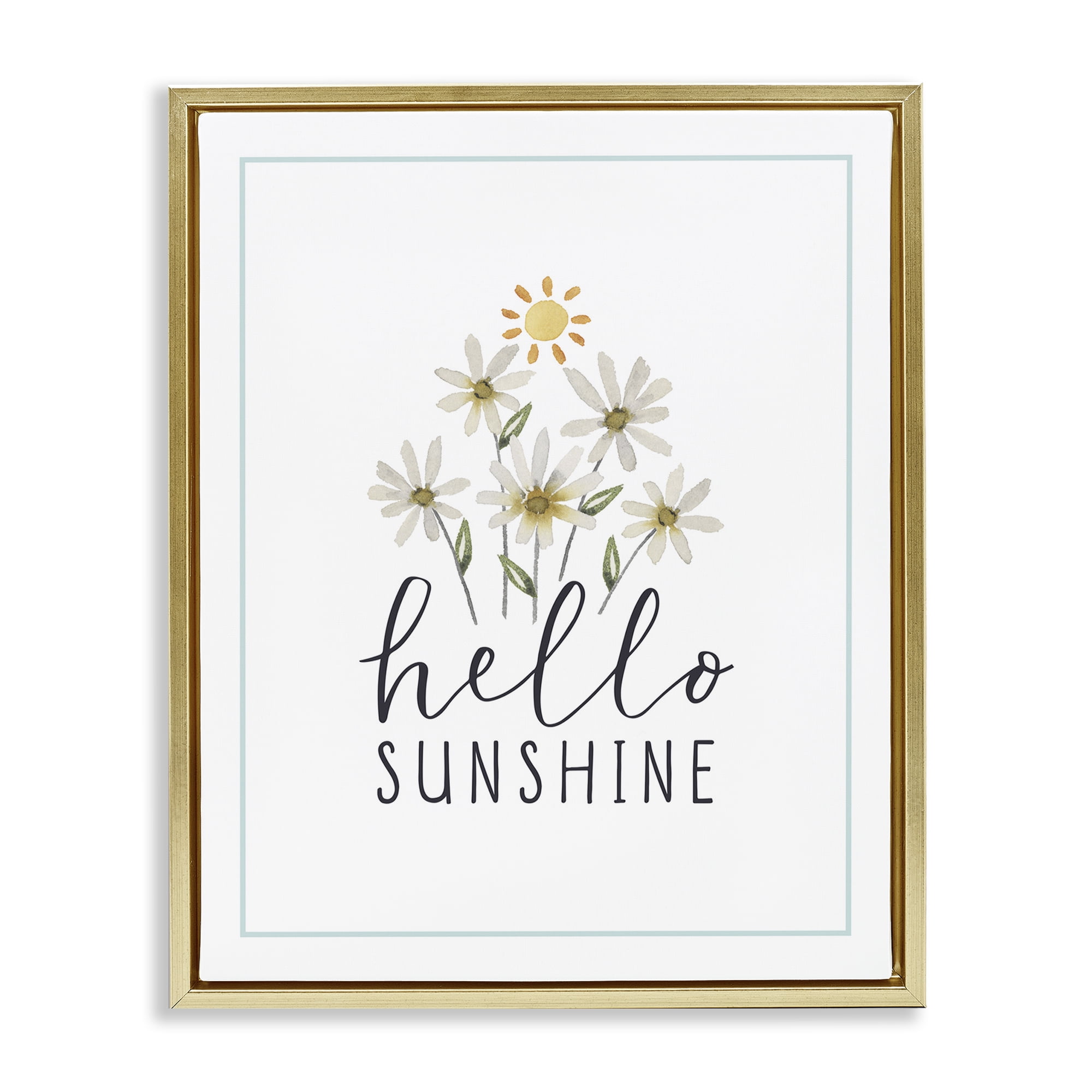 Stupell Industries Hello Sunshine with Daisies Botanical & Floral Painting Gold Floater Framed Art Print Wall Art, 25 x 31